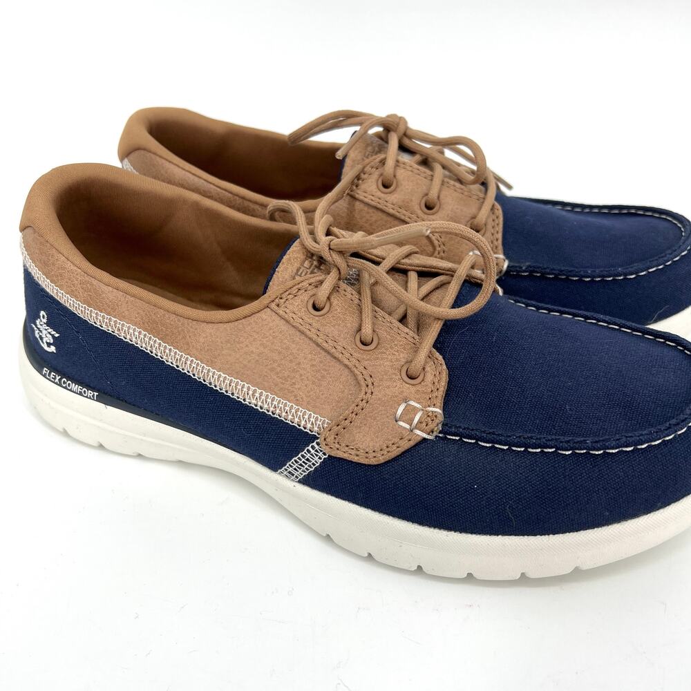 Skechers On The Go Air Cooled Womens Boat Shoes Navy Tan Lace Up U.S. Size 9 - Picture 3 of 10